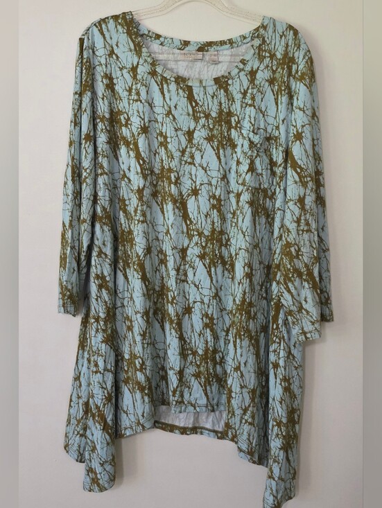LOGO by Lori Goldstein Tops - LOGO By Lori Goldstein 3/4 Sleeve Sharkbite Tunic Top Boho Abstract Earthcore XL